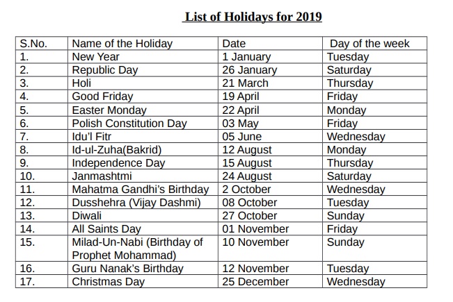 government holidays list india 2019 with hindu festival calendar list festival