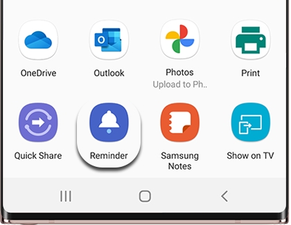 Reminder app listed as a Share option