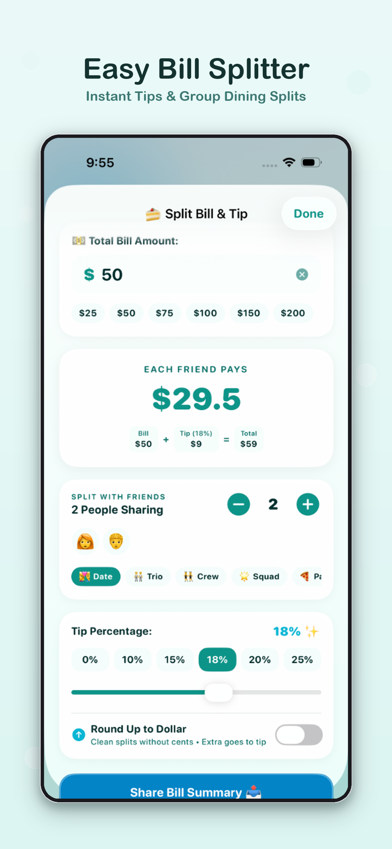Split Bill & Tip Calculator